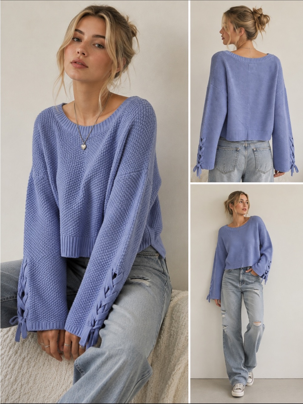Hollister Sweater with Lace-Up Sleeves